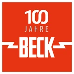 Logo 100 Jahre Beck (weiße Schrift, oranger Hintergrund)